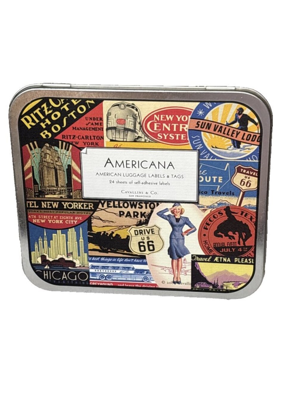 Americana USA Labels Decorative Tin W/ 24 Sheets Of Self-Adhesive Stickers